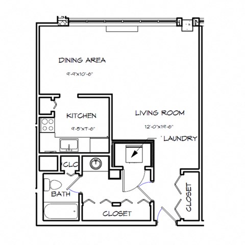 a floor plan of a 1 bedroom floor plan